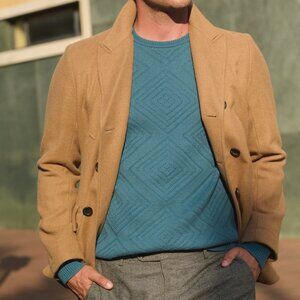 Billy Reid Mosiac Crew Sweater Reflecting Pond Organic Cotton Men's XL MSRP $298